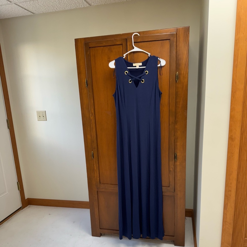 Michael Kors Navy Blue Sleeveless Maxi Dress 19in pit L-57-58in MED #easter